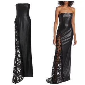 Alice + Olivia Retha Faux Leather Lace Mesh Strapless Maxi Dress In Black Size 0